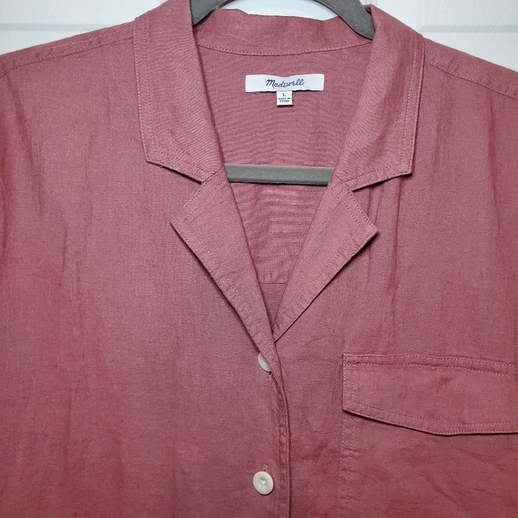 Madewell Linen Blend Camp Shirt Sz L - Picture 5 of 13